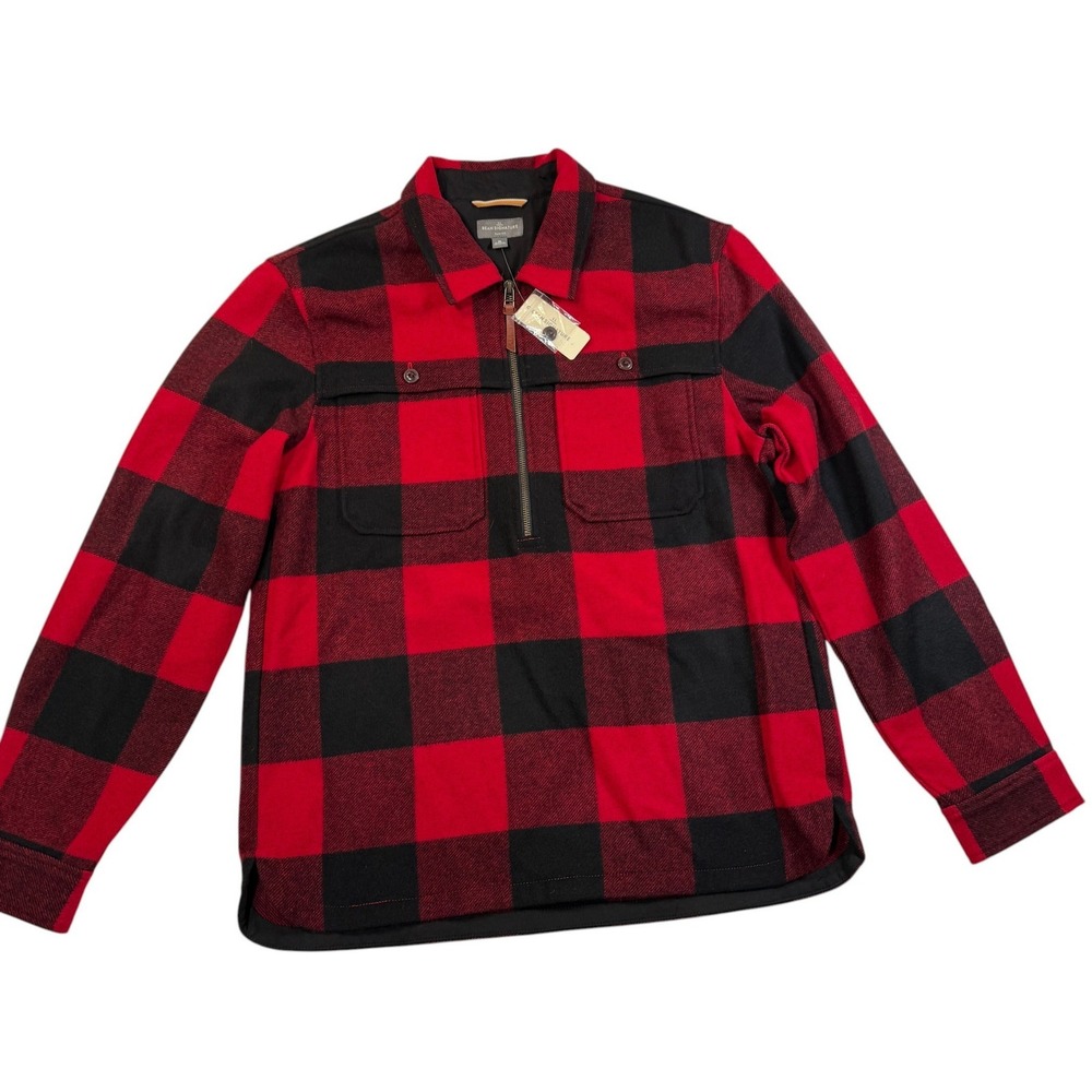 LL Bean Signature Mens Wool Trapper Shirt Jacket Red Black Buffalo Plaid M Slim